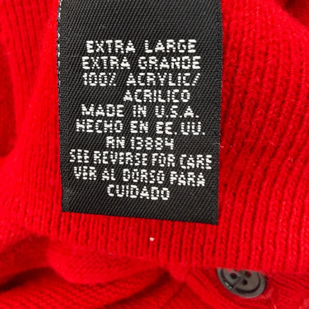 IZOD Cardigan Sweater Mens XL Red Vintage Crest Logo V-Neck Acrylic USA